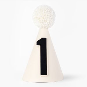 Custom Party Hat in Neutral Pale Cream Beige with Black Number Two Age on For Toddlers Second Birthday Party