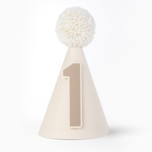 Neutral Pale Cream Almond and Light Brown Babys First Birthday Party Hat 1st Outfit Accessory