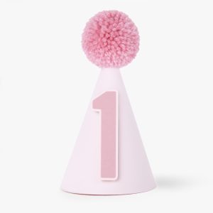 arely Blush Powder Pastel Pink Party Hat With Dusky Pink Age and Pom Pom for Childrens Ballerina Princess Bow Birthday Theme