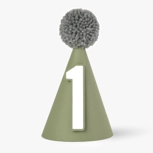 Grey Moss Green and White Party Hat For Babys First Birthday Childrens Decorations Boys Theme