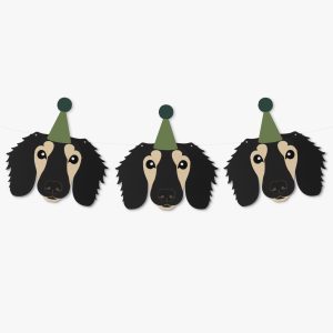 Black and Cream Long Haired Dachshund Theme Dog Birthday Puppy Party Hat Garland