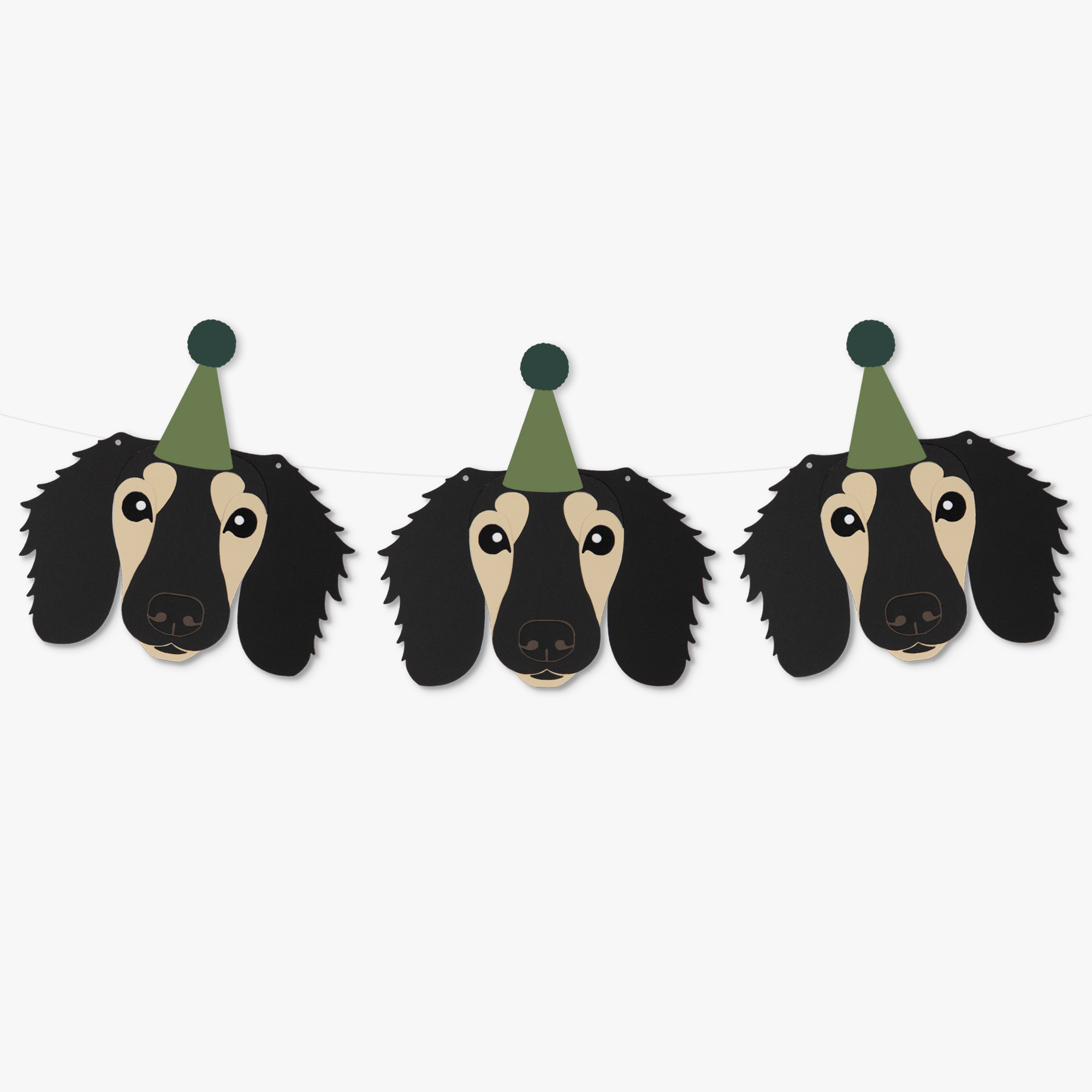 Black and Cream Long Haired Dachshund Theme Dog Birthday Puppy Party Hat Garland