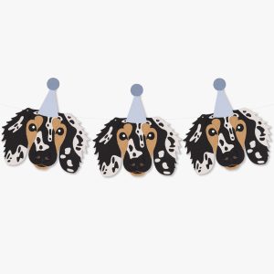 Black and Silver Dapple Long Haired Dachshund Theme Dog Birthday Puppy Party Hat Garland