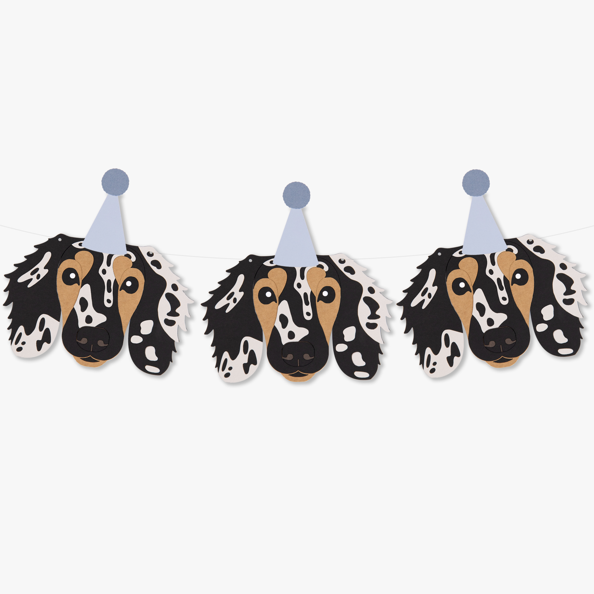 Black and Silver Dapple Long Haired Dachshund Theme Dog Birthday Puppy Party Hat Garland
