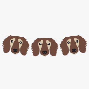 Chocolate and Cream Long Haired Dachshund Theme Dog Birthday Puppy Party Hat Garland