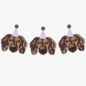 Chocolate Dapple Long Haired Dachshund Theme Dog Birthday Puppy Party Hat Garland