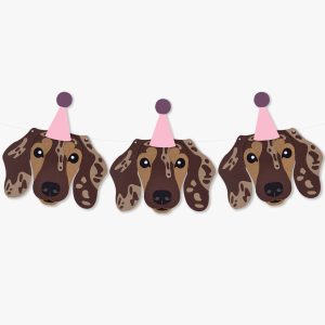 Chocolate Brown Dapple Smooth Haired Dachshund Theme Dog Birthday Puppy Party Hat Garland