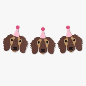 Chocolate and Tan Long Haired Dachshund Theme Dog Birthday Puppy Party Hat Garland