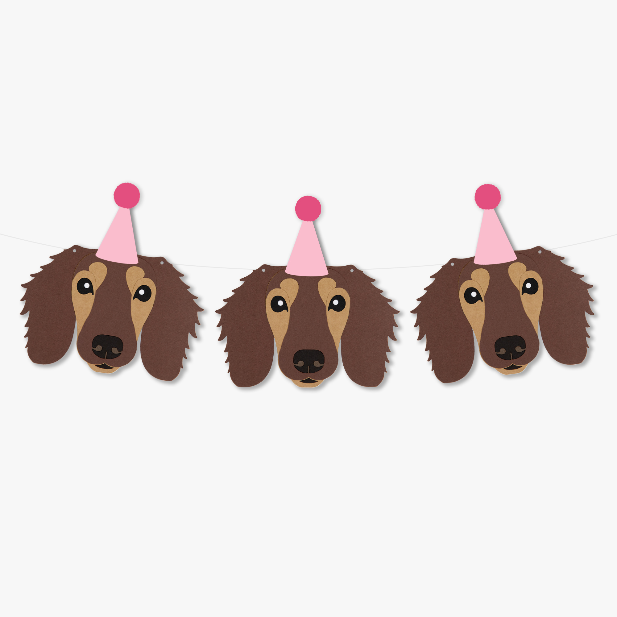 Chocolate and Tan Long Haired Dachshund Theme Dog Birthday Puppy Party Hat Garland