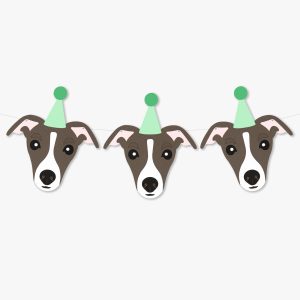 Dark Brown Brindle Whippet Italian Greyhound Theme Dog Birthday Party Hat Garland