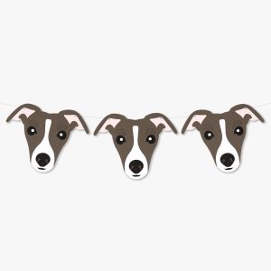 Dark Brown Brindle Whippet Italian Greyhound Theme Dog Birthday Party Hat Garland