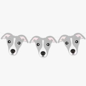 Grey and White Whippet Italian Greyhound Theme Dog Birthday Party Hat Garland