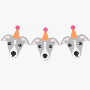 Grey and White Whippet Italian Greyhound Theme Dog Birthday Party Hat Garland