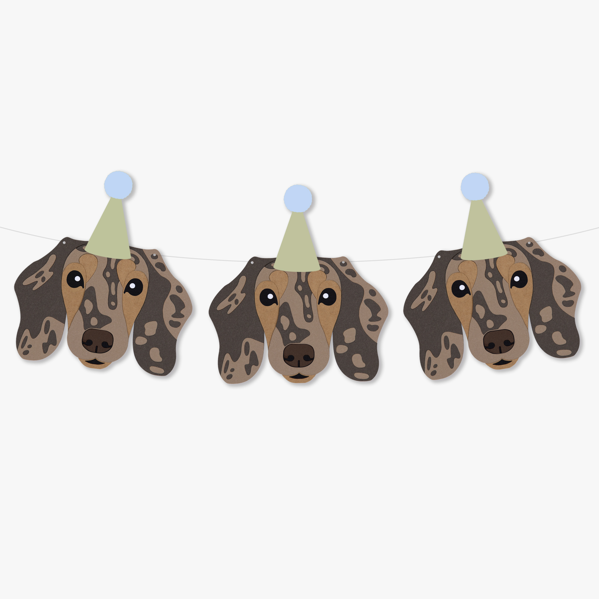 Light Brown Chocolate Dapple Smooth Haired Dachshund Theme Dog Birthday Puppy Party Hat Garland