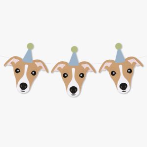 Red and White Whippet Italian Greyhound Theme Dog Birthday Party Hat Garland