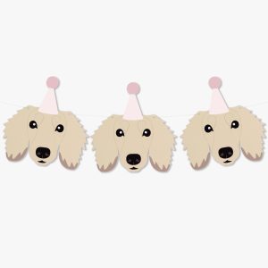Shaded Cream Long Haired Dachshund Theme Dog Birthday Puppy Party Hat Garland