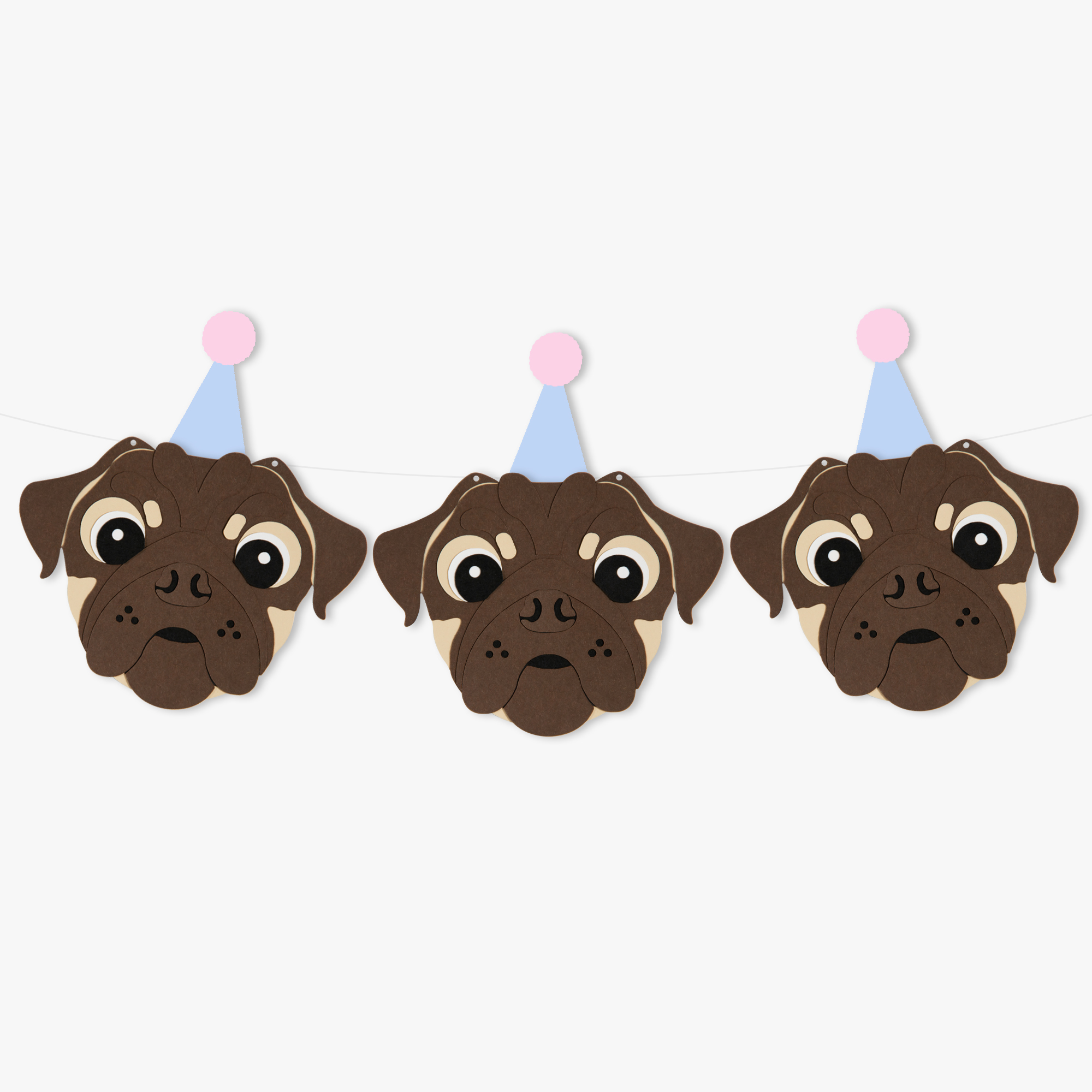 Chocolate Pug Theme Dog Birthday Party Hat Garland